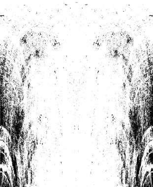 Grunge üst üste biniyor. Soyut siyah-beyaz vektör arkaplanı. Çatlak, leke ve noktalarda kirli desenli tek renkli klasik yüzey. Karanlık korku tarzında eski bir duvar.