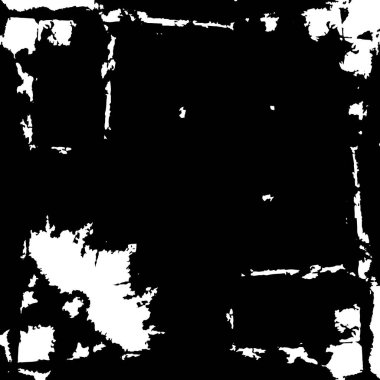Grunge üst üste biniyor. Soyut siyah-beyaz vektör arkaplanı. Çatlak, leke ve noktalarda kirli desenli tek renkli klasik yüzey. Karanlık korku tarzında eski bir duvar.