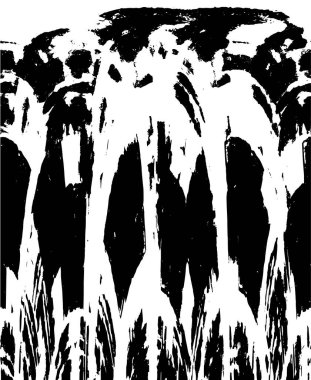 Grunge üst üste biniyor. Soyut siyah-beyaz vektör arkaplanı. Çatlak, leke ve noktalarda kirli desenli tek renkli klasik yüzey. Karanlık korku tarzında eski bir duvar.