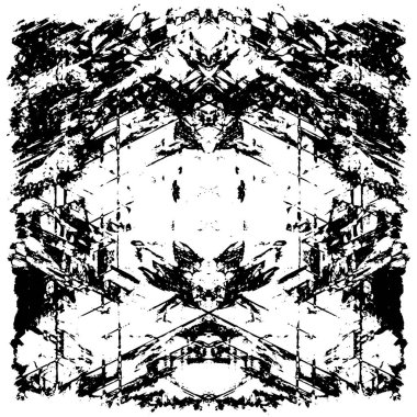 Grunge üst üste biniyor. Soyut siyah-beyaz vektör arkaplanı. Çatlak, leke ve noktalarda kirli desenli tek renkli klasik yüzey. Karanlık korku tarzında eski bir duvar.