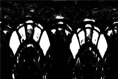 Grunge üst üste biniyor. Soyut siyah-beyaz vektör arkaplanı. Çatlak, leke ve noktalarda kirli desenli tek renkli klasik yüzey. Karanlık korku tarzında eski bir duvar.