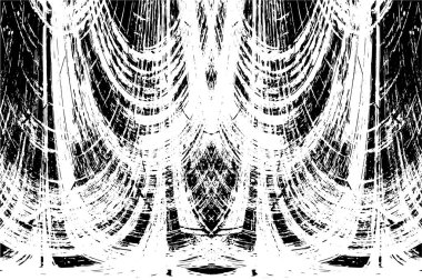 Grunge üst üste biniyor. Soyut siyah-beyaz vektör arkaplanı. Çatlak, leke ve noktalarda kirli desenli tek renkli klasik yüzey. Karanlık korku tarzında eski bir duvar.