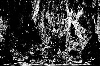 Grunge üst üste biniyor. Soyut siyah-beyaz vektör arkaplanı. Çatlak, leke ve noktalarda kirli desenli tek renkli klasik yüzey. Karanlık korku tarzında eski bir duvar.