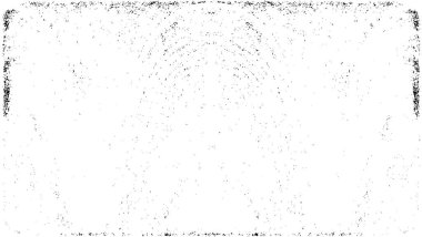Grunge üst üste biniyor. Soyut siyah-beyaz vektör arkaplanı. Çatlak, leke ve noktalarda kirli desenli tek renkli klasik yüzey. Karanlık korku tarzında eski bir duvar.