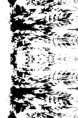 Grunge üst üste biniyor. Soyut siyah-beyaz vektör arkaplanı. Çatlak, leke ve noktalarda kirli desenli tek renkli klasik yüzey. Karanlık korku tarzında eski bir duvar.