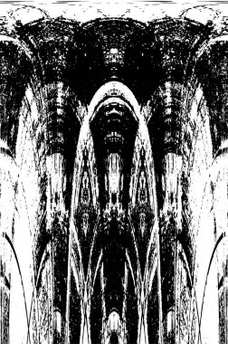 Grunge üst üste biniyor. Soyut siyah-beyaz vektör arkaplanı. Çatlak, leke ve noktalarda kirli desenli tek renkli klasik yüzey. Karanlık korku tarzında eski bir duvar.