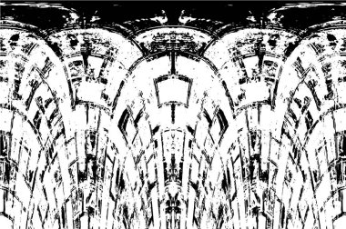 Grunge dikey olarak simetrik siyah beyaz doku. Tek renkli yıpranmış kaplama deseni. 