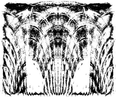 Grunge dikey olarak simetrik siyah beyaz doku. Tek renkli yıpranmış kaplama deseni. 