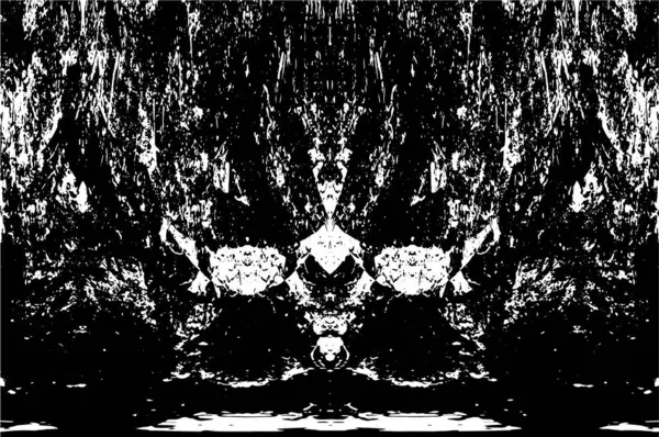 Grunge üst üste biniyor. Soyut siyah-beyaz vektör arkaplanı. Çatlak, leke ve noktalarda kirli desenli tek renkli klasik yüzey. Karanlık korku tarzında eski bir duvar.