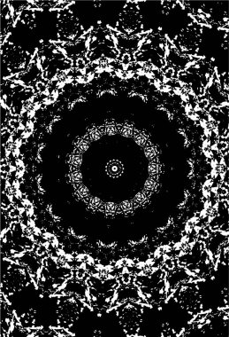 Süslü kaleydoskopik siyah beyaz arkaplan.