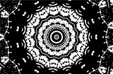 Süslü kaleydoskopik siyah beyaz arkaplan.