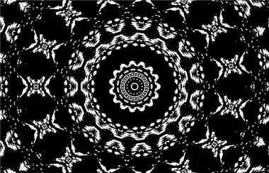 Kaleydoskopik süslemeli siyah beyaz arkaplan.