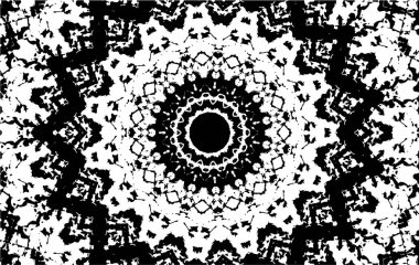 Kaleydoskopik süslemeli siyah beyaz arkaplan.