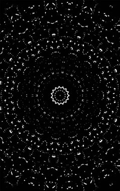 Kaleydoskopik süslemeli siyah beyaz arkaplan.