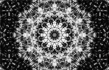 Süslü kaleydoskopik siyah beyaz arkaplan.