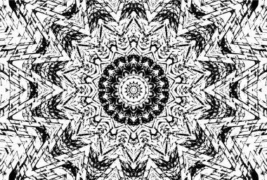 Süslü kaleydoskopik siyah beyaz arkaplan.