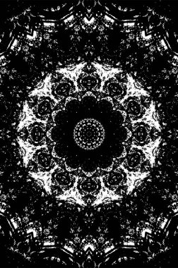 Süslü kaleydoskopik siyah beyaz arkaplan