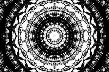 Süslü kaleydoskopik siyah beyaz arkaplan.