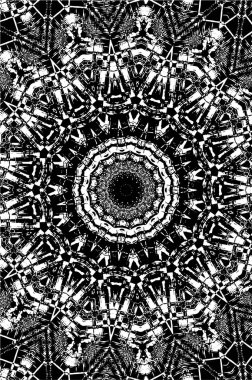 Kaleydoskopik süslemeli siyah beyaz arkaplan.