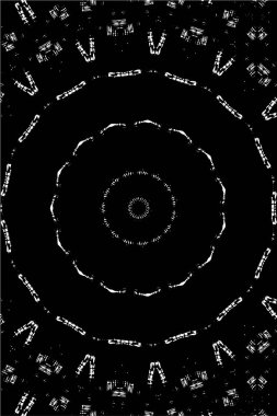 Kaleydoskopik süslemeli siyah beyaz arkaplan.