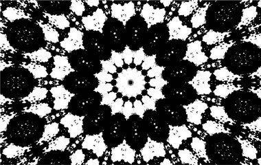Kaleydoskopik süslemeli siyah beyaz arkaplan.