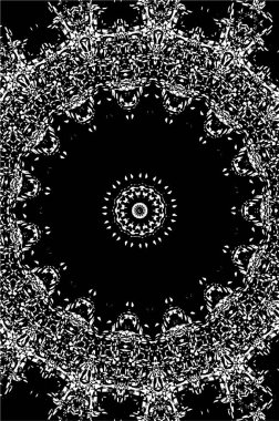 Kaleydoskopik süslemeli siyah beyaz arkaplan.