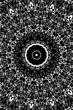 Kaleydoskopik süslemeli siyah beyaz arkaplan.