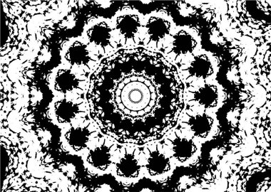 Kaleydoskopik süslemeli siyah beyaz arkaplan.