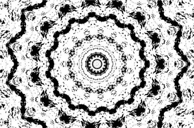 Kaleydoskopik süslemeli siyah beyaz arkaplan.