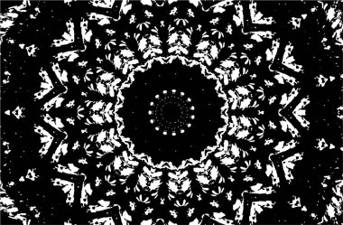 Kaleydoskopik süslemeli siyah beyaz arkaplan.