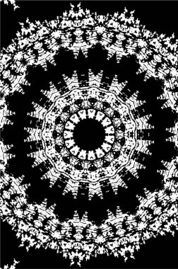 Kaleydoskopik süslemeli siyah beyaz arkaplan.