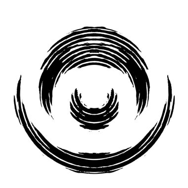 Beyaz zemin üzerindeki soyut grunge çemberi, yaratıcı siyah beyaz desen, mürekkep dokusu