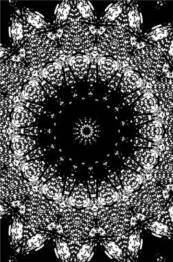 Kaleydoskopik süslemeli siyah beyaz arkaplan.