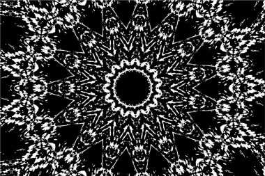 Kaleydoskopik süslemeli siyah beyaz arkaplan.