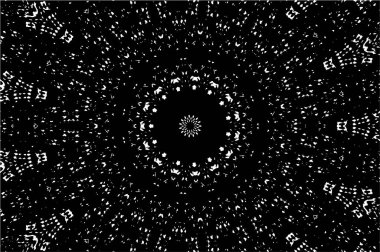 Kaleydoskopik süslemeli siyah beyaz arkaplan.