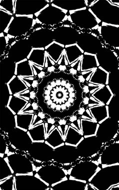 Kaleydoskopik süslemeli siyah beyaz arkaplan.