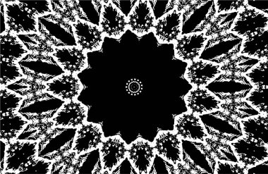 Kaleydoskopik süslemeli siyah beyaz arkaplan.