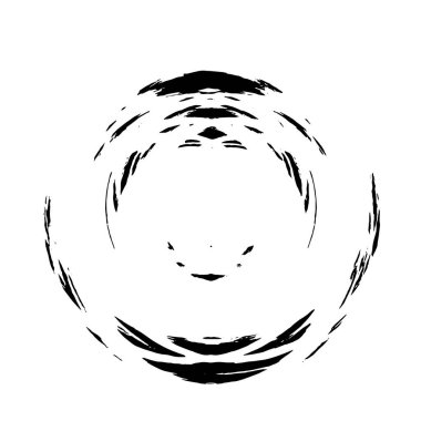 Beyaz arkaplanda soyut siyah yuvarlak şekil damgası. Web için grafik tasarım ögesi, kurumsal kimlik, kartlar, baskılar vs. Vektör illüstrasyonu