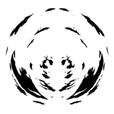 Beyaz arkaplanda soyut siyah yuvarlak şekil damgası. Web için grafik tasarım ögesi, kurumsal kimlik, kartlar, baskılar vs. Vektör illüstrasyonu