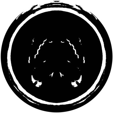 Beyaz arkaplanda soyut siyah yuvarlak şekil damgası. Web için grafik tasarım ögesi, kurumsal kimlik, kartlar, baskılar vs. Vektör illüstrasyonu