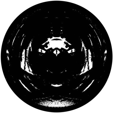 Beyaz arkaplanda soyut siyah yuvarlak şekil damgası. Web için grafik tasarım ögesi, kurumsal kimlik, kartlar, baskılar vs. Vektör illüstrasyonu