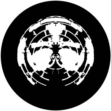 Beyaz arka planda soyut grunge dairesi, yaratıcı siyah beyaz desen, eski püskü boya dokusu