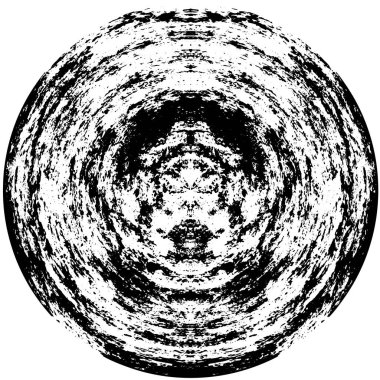 Beyaz arka planda soyut grunge dairesi, yaratıcı siyah beyaz desen, eski püskü boya dokusu