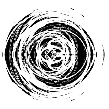 Beyaz arka planda soyut grunge dairesi, yaratıcı siyah beyaz desen, eski püskü boya dokusu