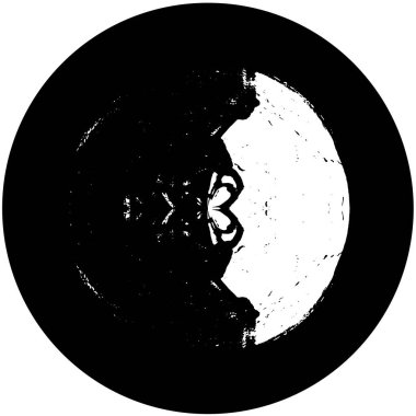 Beyaz arka planda soyut grunge dairesi, yaratıcı siyah beyaz desen, eski püskü boya dokusu