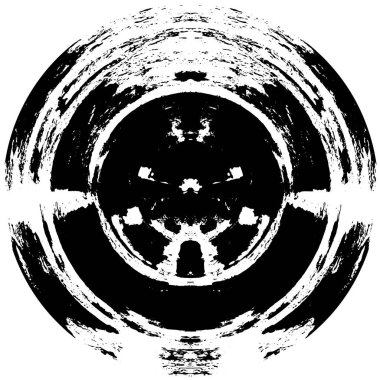 Beyaz arkaplanda soyut siyah yuvarlak şekil damgası. Web için grafik tasarım ögesi, kurumsal kimlik, kartlar, baskılar vs. Vektör illüstrasyonu