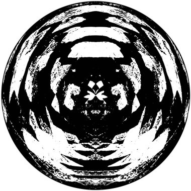 Grunge Yuvarlak Elementi. Yaratıcı Grafik Tasarımı İçin Soyut Çember Boyama. Tehlike Doku Arkaplanı. Bir Kaleydoskop 'un geometrik elementlerine sahip bir halka biçiminde arkaplan