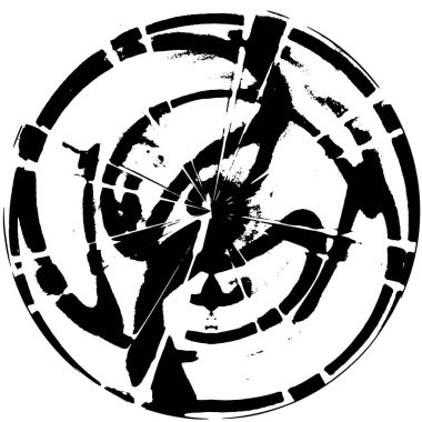 Grunge Yuvarlak Elementi. Yaratıcı Grafik Tasarımı İçin Soyut Çember Boyama. Tehlike Doku Arkaplanı. Bir Kaleydoskop 'un geometrik elementlerine sahip bir halka biçiminde arkaplan.