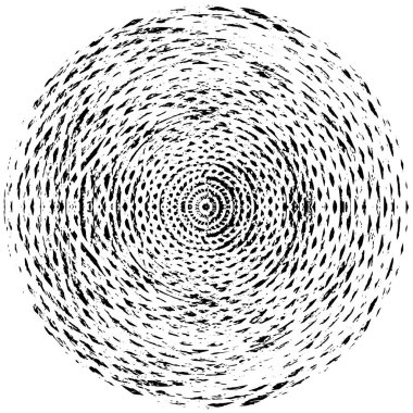 Grunge Yuvarlak Elementi. Yaratıcı Grafik Tasarımı İçin Soyut Çember Boyama. Tehlike Doku Arkaplanı. Bir Kaleydoskop 'un geometrik elementlerine sahip bir halka biçiminde arkaplan