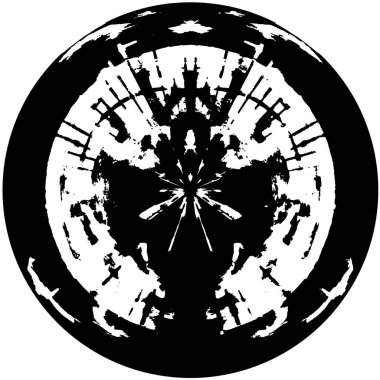 Grunge Yuvarlak Elementi. Yaratıcı Grafik Tasarımı İçin Soyut Çember Boyama. Tehlike Doku Arkaplanı. Bir Kaleydoskop 'un geometrik elementlerine sahip bir halka biçiminde arkaplan